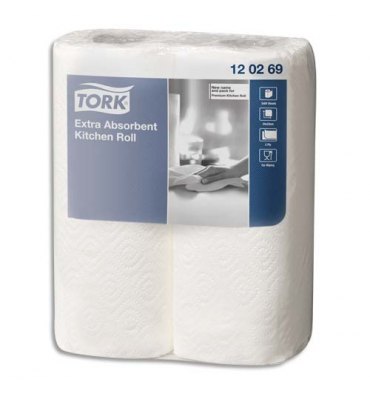 TORK Paquet de 2 rouleaux Essuie-tout Premium Extra absorbant gaufré 2 plis 64 formats 23 x 25 cm