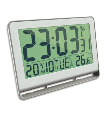 ALBA Horloge murale LCD multifonction radio-pilotée livrée 2 piles AAA fournies en ABS L20 x H15 cm blanc 