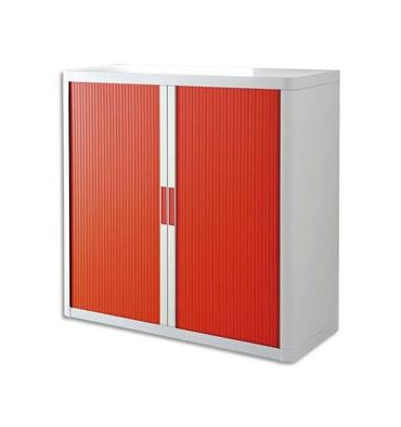 PAPERFLOW Armoire basse démontable EasyOffice corps polystyrène teinté blanc et rideau rouge
