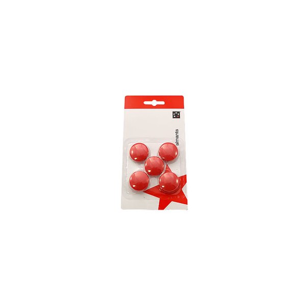 5 ETOILES Boîte de 5 aimants 27 mm ronds rouge