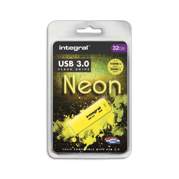 INTEGRAL Clé USB 3.0 Neon 32Go Jaune INFD32GoNEONYL3.0+ redevance