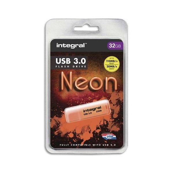 INTEGRAL Clé USB 3.0 Neon 32Go Orange INFD32GoNEONOR3.0 + redevance
