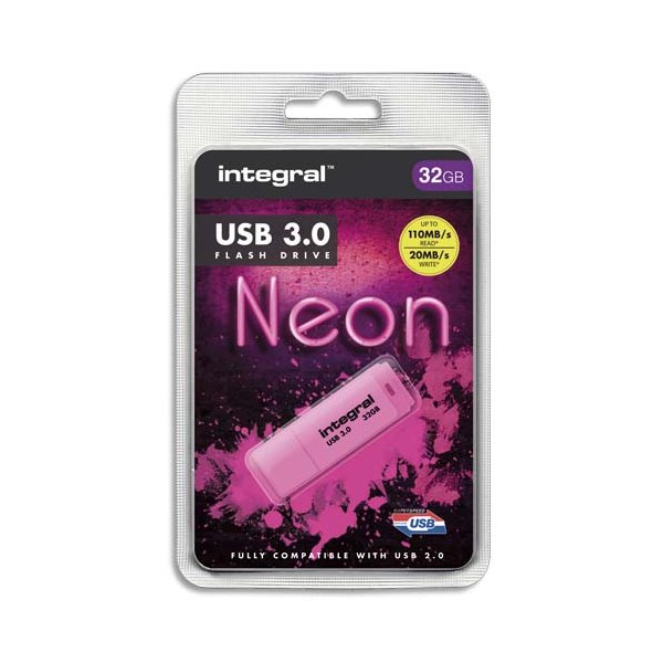 INTEGRAL Clé USB 3.0 Neon 32Go Rose INFD32GoNEONPK3.0 + redevance
