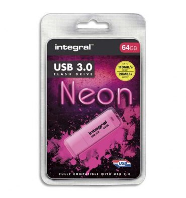INTEGRAL Clé USB 3.0 Neon 64Go Rose INFD64GoNEONPK3.0 + redevance