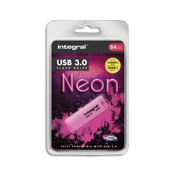 INTEGRAL Clé USB 3.0 Neon 64Go Rose INFD64GoNEONPK3.0 + redevance