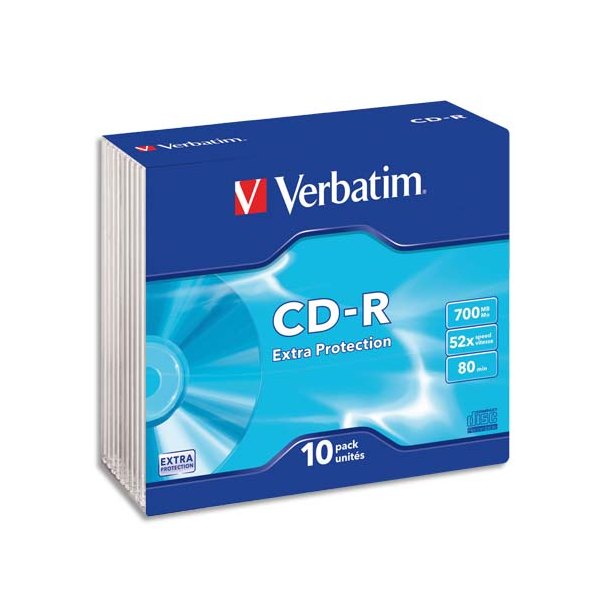 VERBATIM Boîte cristal slim de 10 CD-R 700 Mo, 52x - 43415 + redevance