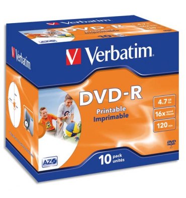 VERBATIM Pack de 10 boîtiers cristal DVD-R imprimables 4,7Go 16x 43521 + redevance