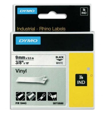 DYMO Ruban Rhino vinyle Noir / Blanc 9 mm x 5,5 m - 18443