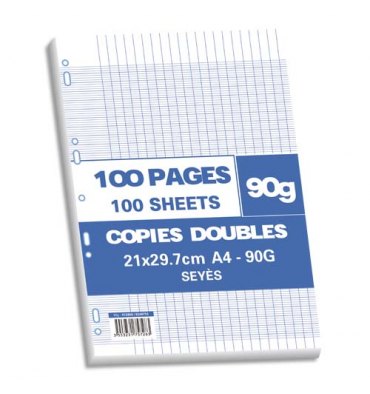 NEUTRE Sachet 100 pages copies doubles 90g Seyès 21 x 29,7 cm (A4). Perforation pour classeur A4