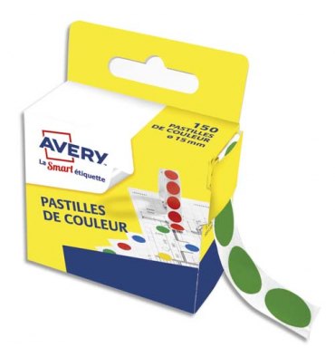 AVERY Boîte distributrice de 150 pastilles adhésives Ø15 mm. Coloris vert
