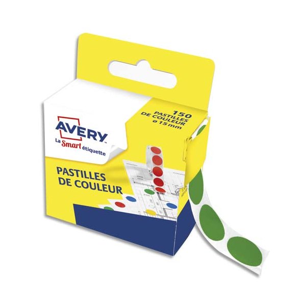 AVERY Boîte distributrice de 150 pastilles adhésives Ø15 mm. Coloris vert