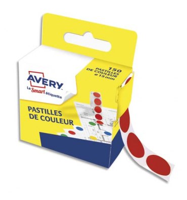 AVERY Boîte distributrice de 150 pastilles adhésives Ø15 mm. Coloris rouge