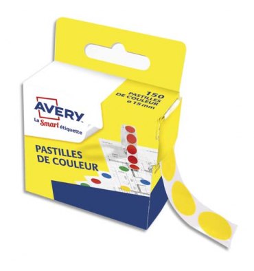 AVERY Boîte distributrice de 150 pastilles adhésives Ø15 mm. Coloris jaune