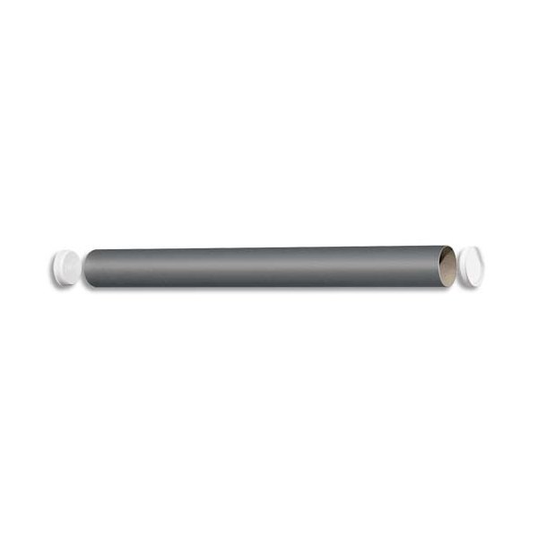 EMBALLAGE Tube d'expédition en carton gris 72g avec embouts emboîtables en plastique blanc 60 x 640 mm