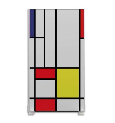 PAPERFLOW Cloison illustrée en tissu décor Mondrian cadre aluminium, 2 pieds en acier L98 x H180 x P46 cm