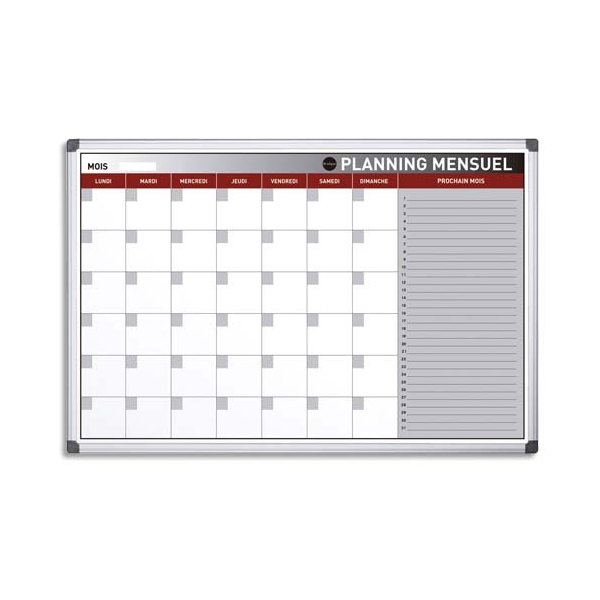 BI-OFFICE Planning mensuel perpétuel magnétique - 90 x 60 cm blanc/gris