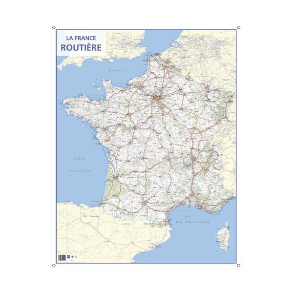 CBG Carte murale route de France - Pelliculée format 66 x 84,5 cm - 4 œillets pour suspension