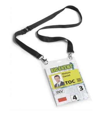 DURABLE Kit porte-badge événementiel avec lacet textile noir, format A6 PVC, boîte de 10