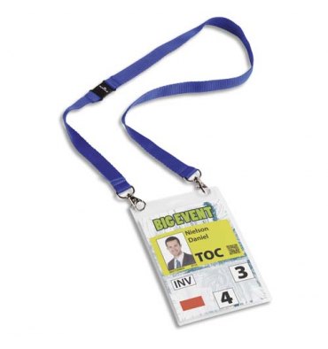 DURABLE Kit porte-badge événementiel avec lacet textile bleu, format A6 PVC, boîte de 10