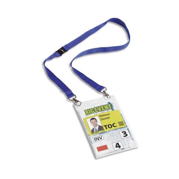 DURABLE Kit porte-badge événementiel avec lacet textile bleu, format A6 PVC, boîte de 10