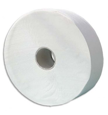 HYGIENE Lot de 6 Bobines de papier toilette 1 pli blanc Longueur 650 mètres x diamètre 26 cm, mandrin diamètre 6 cm