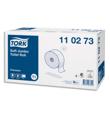 TORK Colis de 6 Bobines de Papier toilette Maxi Jumbo Premium doux 2 plis L360 m x D26 cm blanc logo bleu