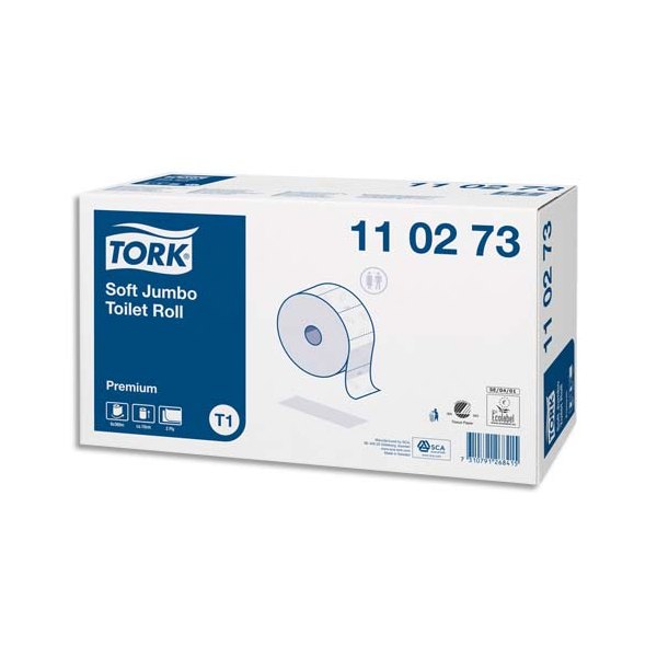 TORK Colis de 6 Bobines de Papier toilette Maxi Jumbo Premium doux 2 plis L360 m x D26 cm blanc logo
