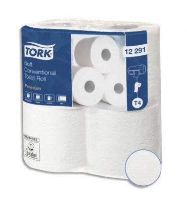 TORK Colis de 12 paquets de 4 rouleaux de Papier toilette Premium 2 plis 198 feuilles pure ouate blanc