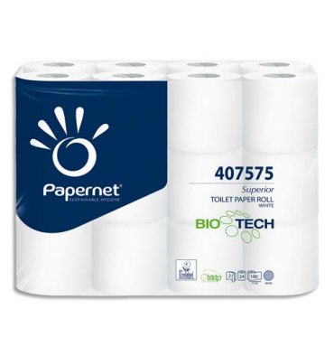 PAPERNET Paquet de 24 rouleaux de Papier toilette Bio Tech 2 plis pure cellulose 180 feuilles L 19,80 m blanc