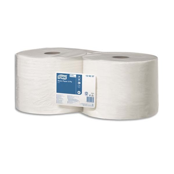 TORK Lot de 2 Bobines papier d'essuyage Basic W1 510 mètres, 2 plis, Format prédécoupé 23,5 x 34 cm 
