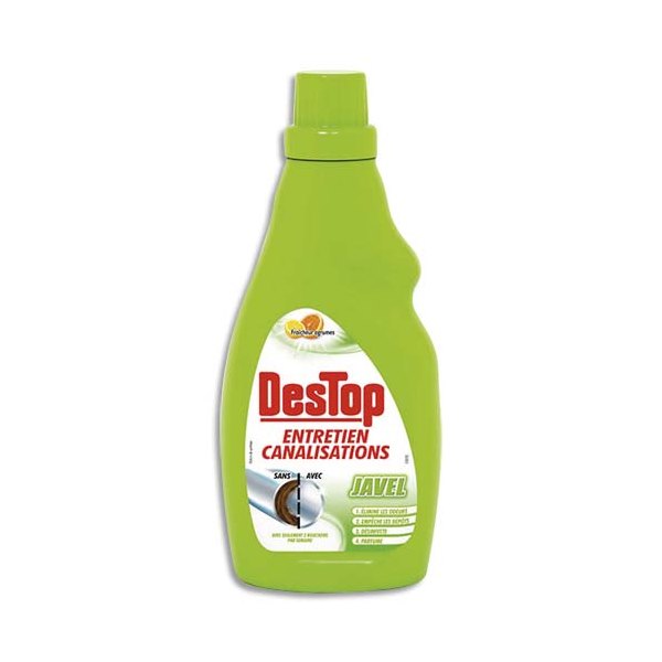 DESTOP Flacon 750 ml Javel entretien des canalisations désodorise, désinfecte parfum citron pamplemousse