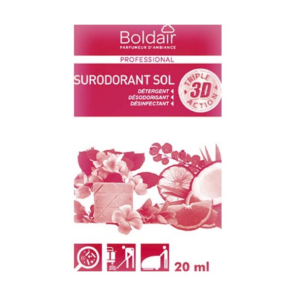BOLDAIR Boîte 100 doses 20 ml 3D Sur-odorant sols détergent désodorisant désinfectant Délices fruits rouges