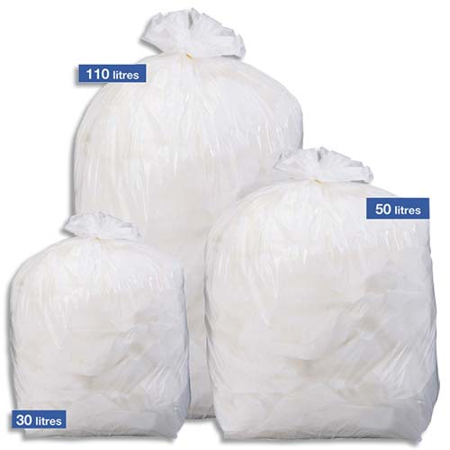 SAC POUBELLES Boîte 500 Sacs-poubelle blancs top qualité 50 litres JSL050BC1