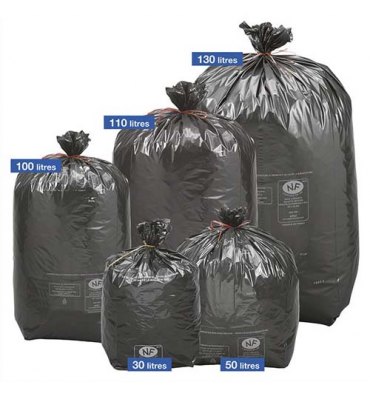 SAC POUBELLES Boîte de 250 Sacs-poubelle noirs top qualité NF 100 litres 34 microns