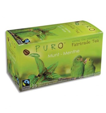 PURO Boîte de 25 sachets de thé Menthe enveloppés 2g Fairtrade Tea