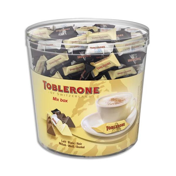 TOBLERONE Boîte de 904g Minis Toblerone 3 variétés de chocolats : blanc, lait,et noir en sachet individuel