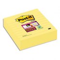 POST-IT Lot de 3 blocs de 70 feuilles Super Sticky jaunes lignées 10,1 x 10,1 cm