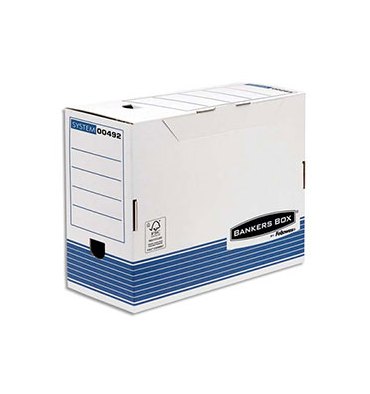 BANKERS BOX Boîte archives dos 15 cm SYSTEM, montage automatique, carton recyclé blanc/bleu 