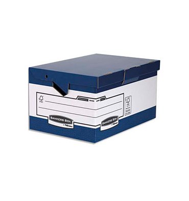 BANKERS BOX Conteneur Maxi HEAVY DUTY. Montage automatique. Carton blanc/bleu
