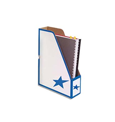5 ETOILES Porte-revues en carton ondulé dos de 8 cm, kraft blanc imprimé bleu