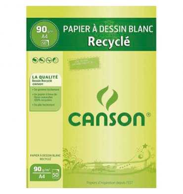 CANSON  Bloc papier Dessin blanc recyclé 50 feuilles A4 90g