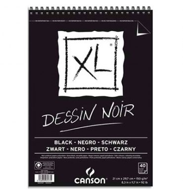 CANSON Album de 40 feuilles de papier dessin, XL Dessin noir 150g A4 