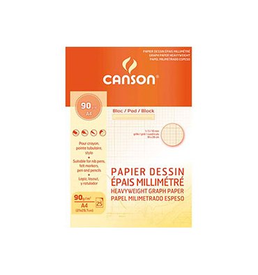 CANSON Bloc papier dessin millimétré 25 feuilles A4 90g