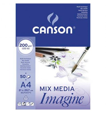 CANSON Bloc de 50 feuilles de papier dessin IMAGINE 200g A4 blanc 