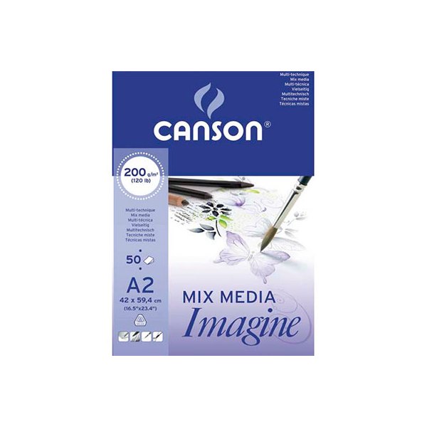 CANSON Bloc de 50 feuilles de papier dessin IMAGINE 200g A2 blanc