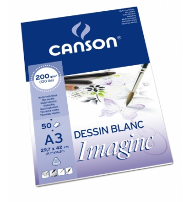 CANSON Bloc 50 feuilles de papier dessin IMAGINE 200g A3 blanc