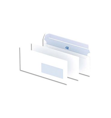 OXFORD Boîte de 500 enveloppes blanches auto-adhésives 90g format DL 110 x 220 mm fenêtre 35 x 100 mm