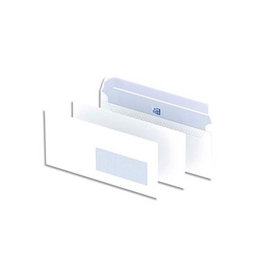 OXFORD Boîte de 500 enveloppes blanches auto-adhésives 90g format DL 110 x 220 mm fenêtre 45 x 100 mm