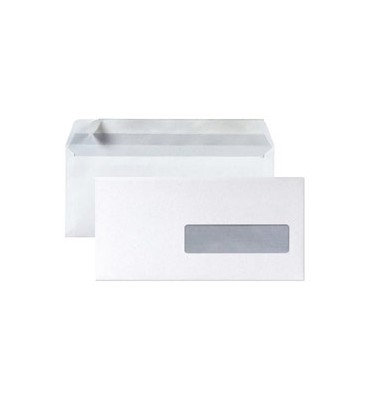 PERGAMY Boîte de 500 enveloppes DL 110 x 220 mm blanc 75 g à fenêtre 35 x 100 mm auto-adhésive