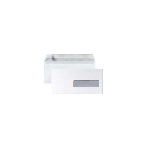 PERGAMY Boîte de 500 enveloppes DL 110 x 220 mm blanc 75 g à fenêtre 35 x 100 mm auto-adhésive
